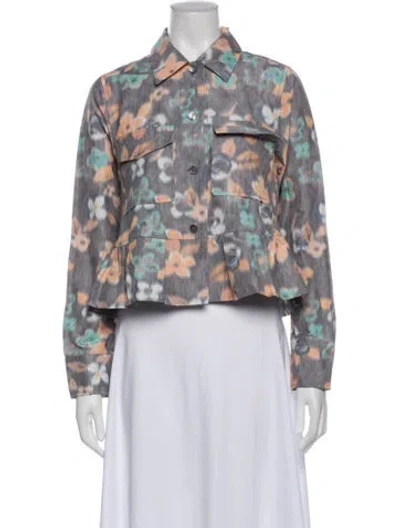 Pre-owned Odeeh Floral Print Denim Jacket W/ Tags In Multi