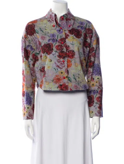 Pre-owned Odeeh Floral Print Jacket In Red