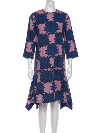 Pre-owned Odeeh Floral Print Knee-length Dress In Blue