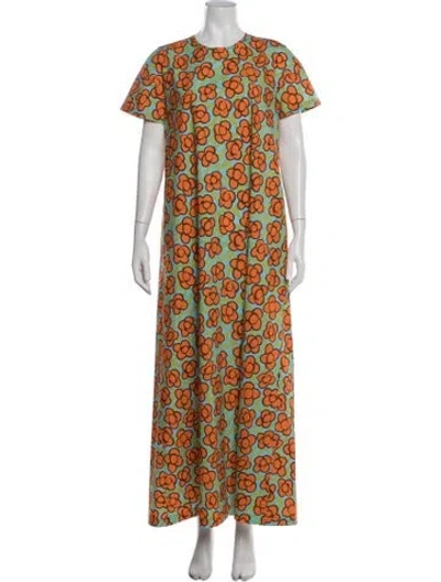 Pre-owned Odeeh Floral Print Long Dress In Orange