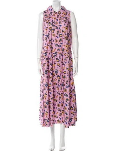 Pre-owned Odeeh Floral Print Long Dress In Pink