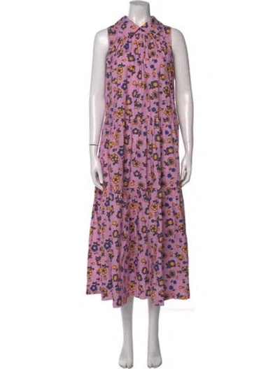 Pre-owned Odeeh Floral Print Long Dress In Pink
