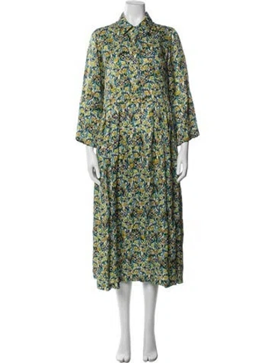 Pre-owned Odeeh Floral Print Midi Length Dress In Blue