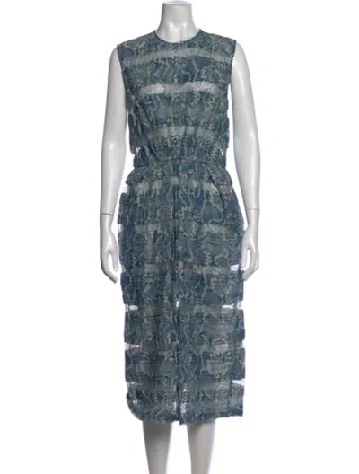 Pre-owned Odeeh Floral Print Midi Length Dress In Blue