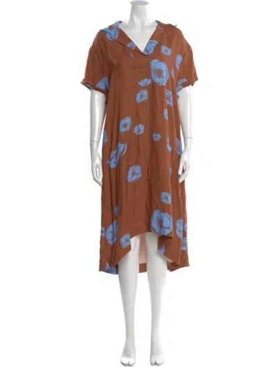 Pre-owned Odeeh Floral Print Midi Length Dress In Brown