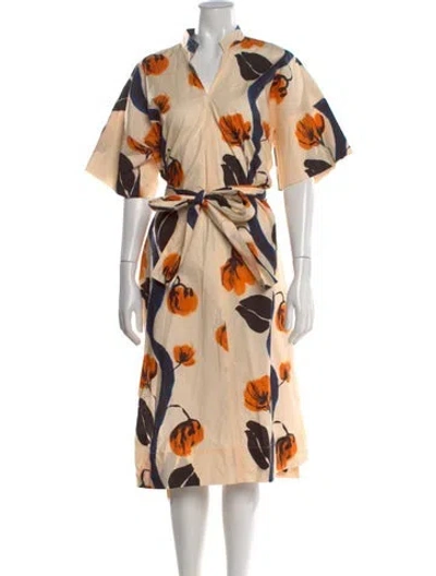 Pre-owned Odeeh Floral Print Midi Length Dress In Neutral