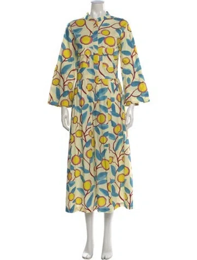Pre-owned Odeeh Floral Print Midi Length Dress In Yellow
