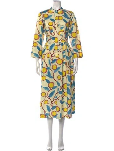 Pre-owned Odeeh Floral Print Midi Length Dress In Yellow