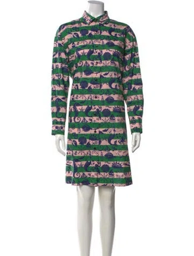 Pre-owned Odeeh Graphic Print Knee-length Dress In Green