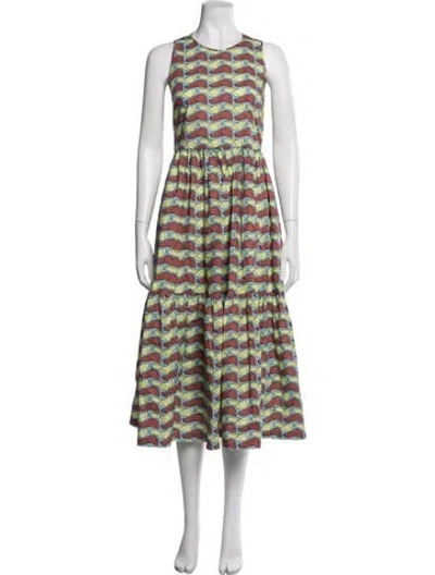 Pre-owned Odeeh Graphic Print Midi Length Dress In Blue