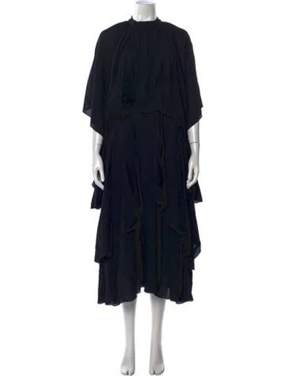 Pre-owned Odeeh Mock Neck Midi Length Dress In Black