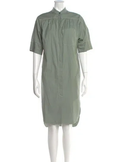 Pre-owned Odeeh Mock Neck Midi Length Dress In Green
