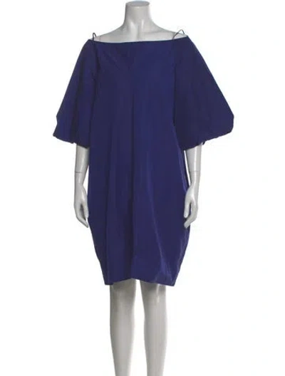 Pre-owned Odeeh Off-the-shoulder Knee-length Dress In Blue
