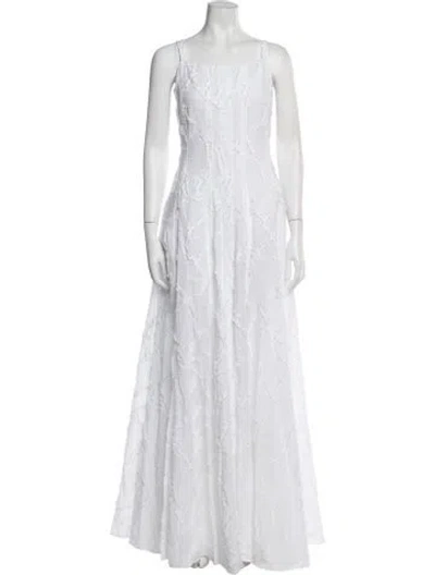 Pre-owned Odeeh Patterned Long Dress In White
