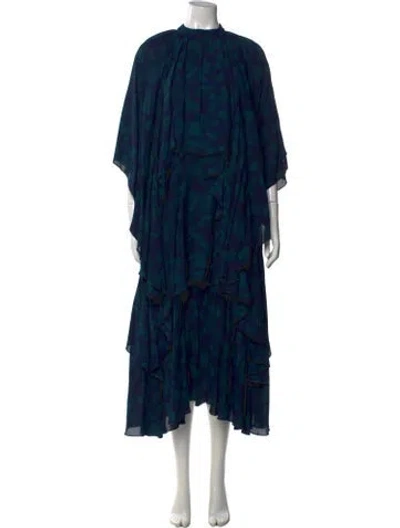 Pre-owned Odeeh Patterned Midi Length Dress In Blue