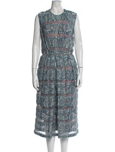 Pre-owned Odeeh Patterned Midi Length Dress In Blue