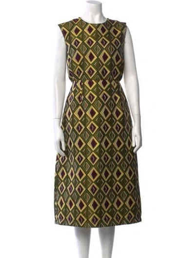 Pre-owned Odeeh Patterned Midi Length Dress In Green