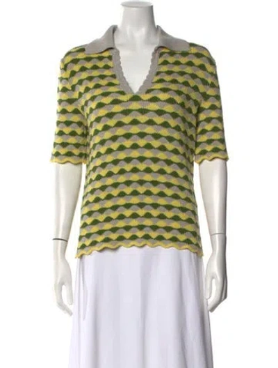 Pre-owned Odeeh Patterned V-neck Top W/ Tags In Neutral