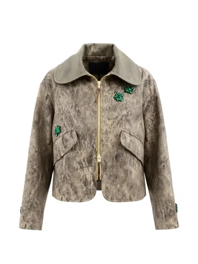 Odeeh Photo-print Crystal-embellished Jacket In Brown
