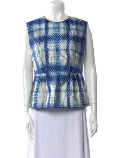Pre-owned Odeeh Plaid Print Crew Neck Top W/ Tags In Blue