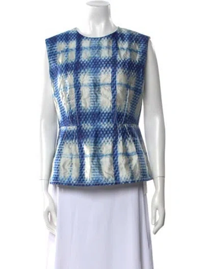 Pre-owned Odeeh Plaid Print Crew Neck Top W/ Tags In Blue