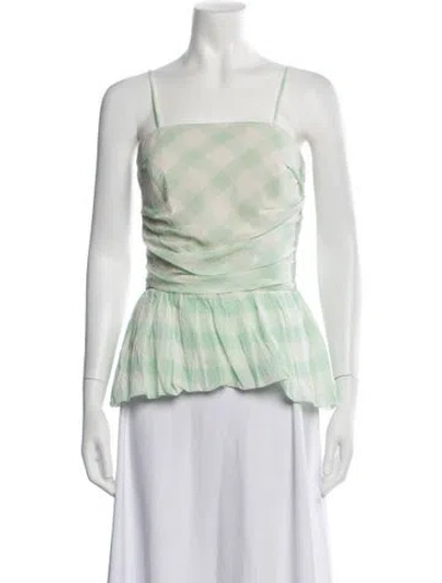 Pre-owned Odeeh Plaid Print Square Neckline Top In Green