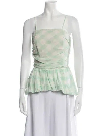 Pre-owned Odeeh Plaid Print Square Neckline Top In Green