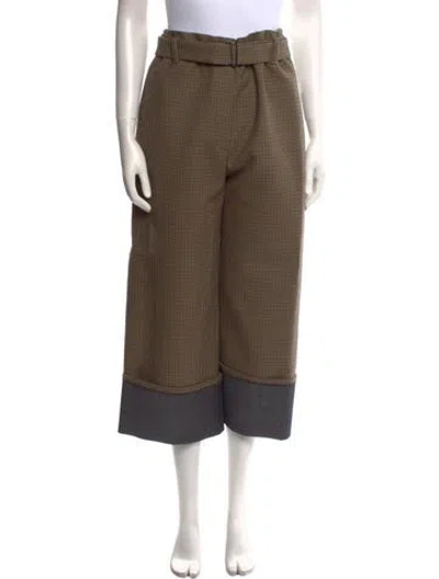 Pre-owned Odeeh Plaid Print Wide Leg Pants In Brown