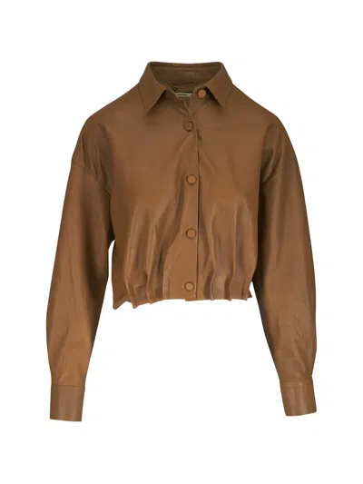 Odeeh Pleated Leather Jacket In Brown
