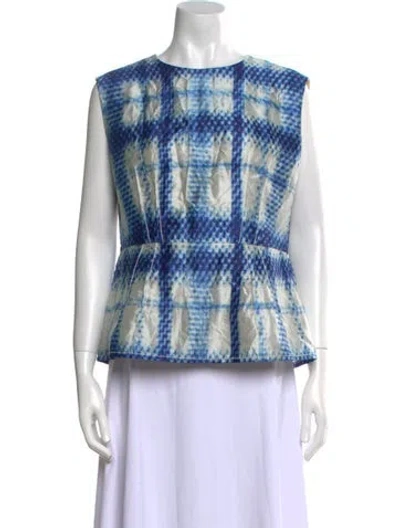 Pre-owned Odeeh Printed Bateau Neckline Blouse In Blue