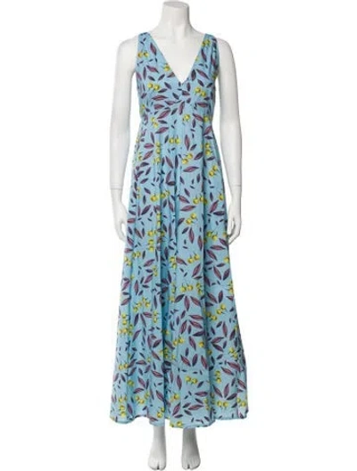Pre-owned Odeeh Printed Long Dress In Blue