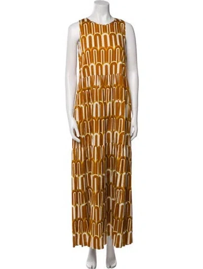 Pre-owned Odeeh Printed Long Dress In Brown