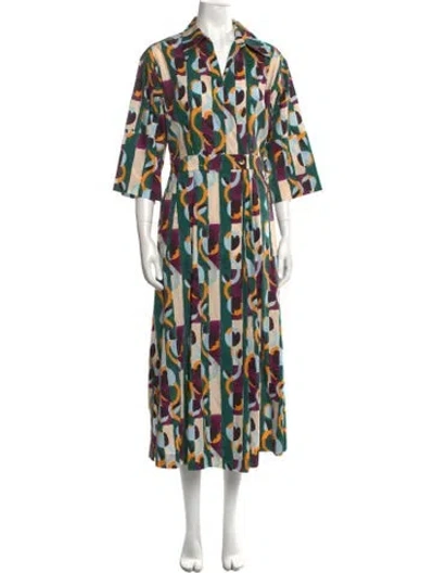 Pre-owned Odeeh Printed Long Dress In Green