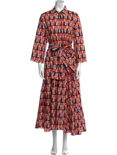 Pre-owned Odeeh Printed Long Dress In Pink