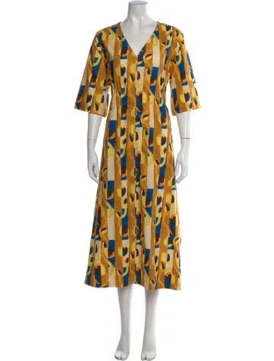Pre-owned Odeeh Printed Long Dress In Yellow