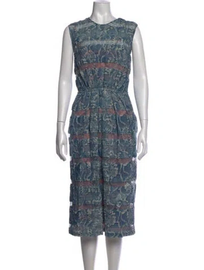 Pre-owned Odeeh Printed Midi Length Dress In Blue