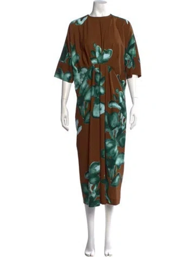 Pre-owned Odeeh Printed Midi Length Dress In Brown