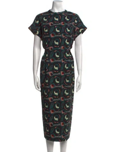 Pre-owned Odeeh Printed Midi Length Dress In Green