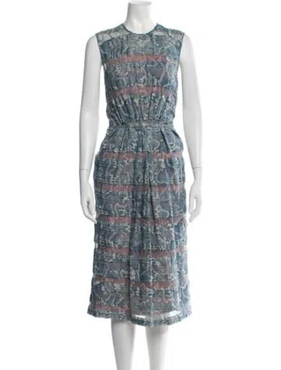 Pre-owned Odeeh Printed Midi Length Dress W/ Tags In Blue
