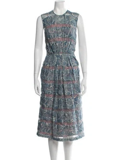 Pre-owned Odeeh Printed Midi Length Dress W/ Tags In Blue