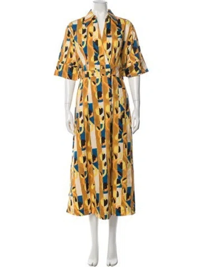 Pre-owned Odeeh Printed Midi Length Dress W/ Tags In Yellow