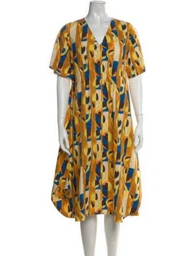 Pre-owned Odeeh Printed Midi Length Dress In Yellow