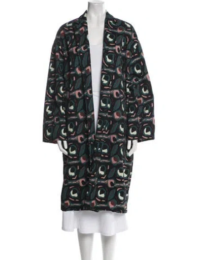 Pre-owned Odeeh Printed Trench Coat In Black