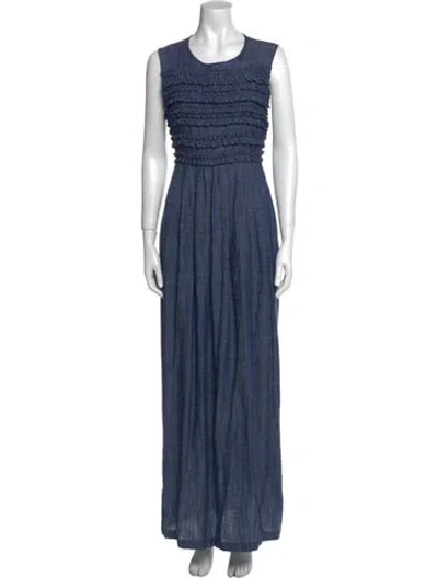 Pre-owned Odeeh Scoop Neck Long Dress In Blue