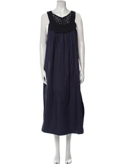 Pre-owned Odeeh Scoop Neck Long Dress In Blue