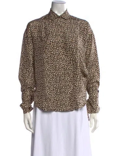 Pre-owned Odeeh Silk Animal Print Top W/ Tags In Brown