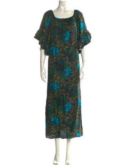 Pre-owned Odeeh Silk Long Dress In Green