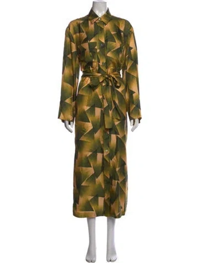 Pre-owned Odeeh Silk Long Dress In Green