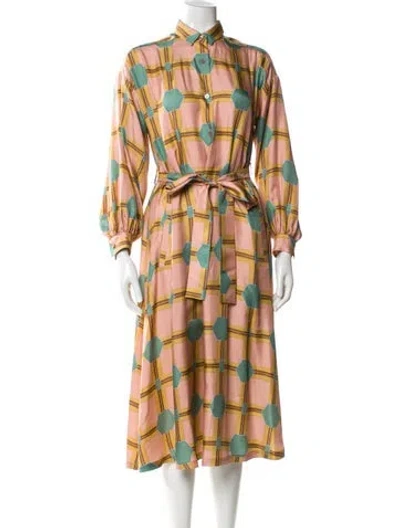 Pre-owned Odeeh Silk Midi Length Dress W/ Tags In Multi