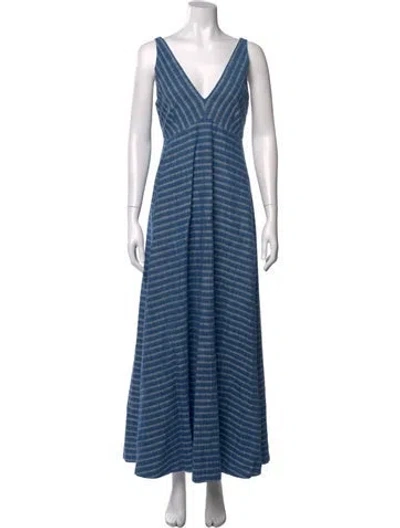 Pre-owned Odeeh Striped Long Dress In Blue